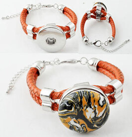 DoubleBeads EasyButton XL leren armband gevlochten &plusmn; 17-25cm (oranje)