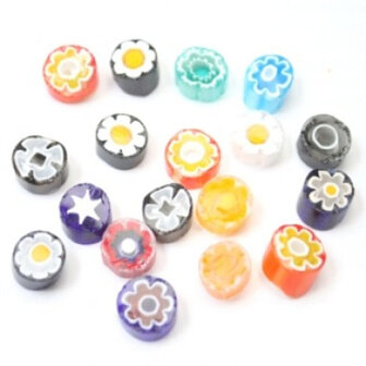 glas COE104 Moretti effetre Millefiori transparant 10-12mm Mix 14g