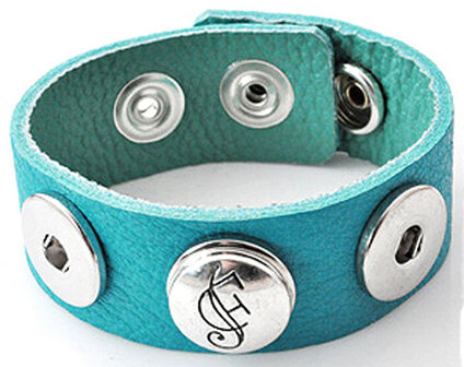 DoubleBeads EasyButton leather bracelet with metal &aring;&plusmn; 22.5x2.5cm (turquoise)