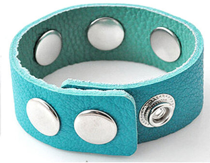 DoubleBeads EasyButton leren armband met metaal &plusmn; 22,5x2,5cm (turquoise)