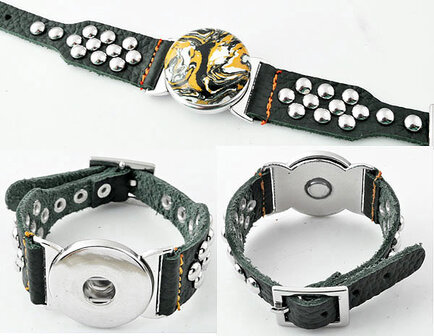 DoubleBeads EasyButton XL leather bracelet(100% top leather)&aring;&plusmn;18-22cm(grey-green)