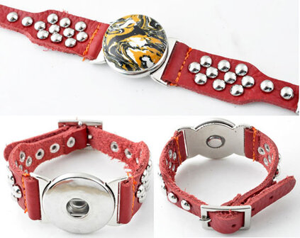 DoubleBeads EasyButton XL leren armband(100% top leer)&plusmn;18-22cm(rood)