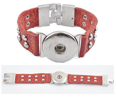 DoubleBeads EasyButton XL leren armband (100% top leer)&plusmn;22x3cm (rood)