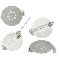 brooch pin round 18mm silver plated (2pcs)