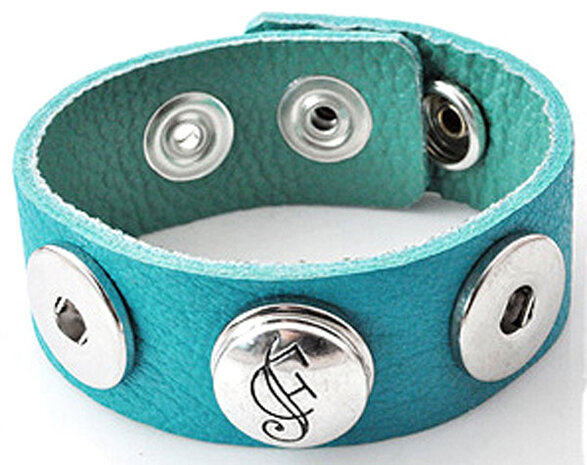DoubleBeads EasyButton leather bracelet with metal å± 22.5x2.5cm (turquoise)