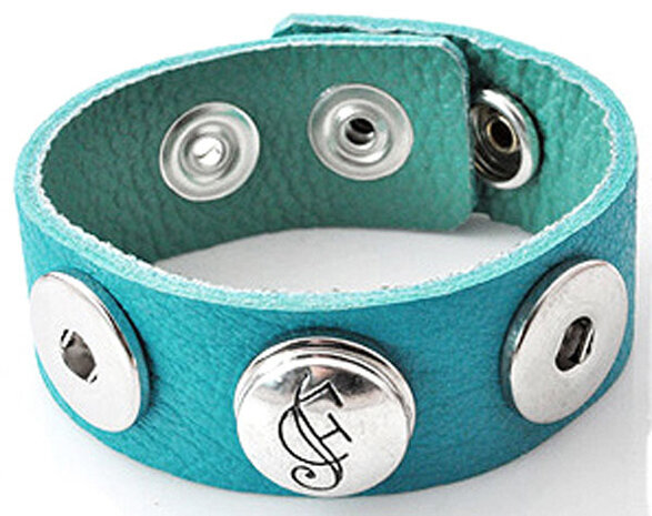 DoubleBeads EasyButton leren armband met metaal ± 22,5x2,5cm (turquoise)