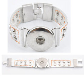 DoubleBeads EasyButton XL leather bracelet (100% top leather)å±20x3cm (white)